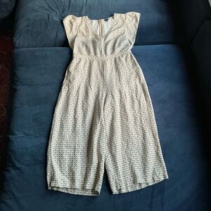 Ann Taylor Cream and Black Printed Jumpsuit